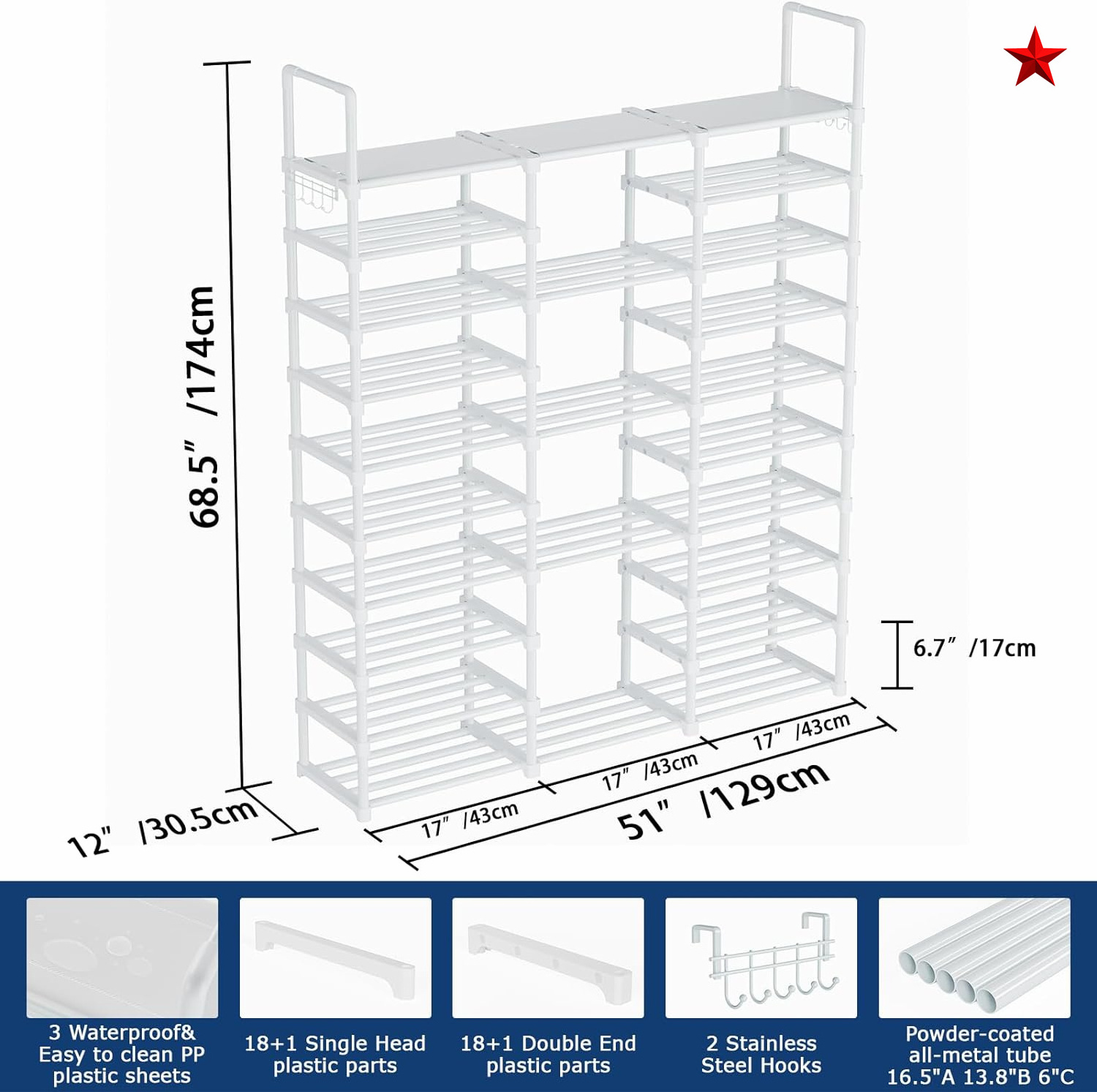 7 Tier Shoe Rack Storage Organizer 28 Pairs Portable Double Row With Non woven Fabric Black Shoe Rack Cabinet For Closet