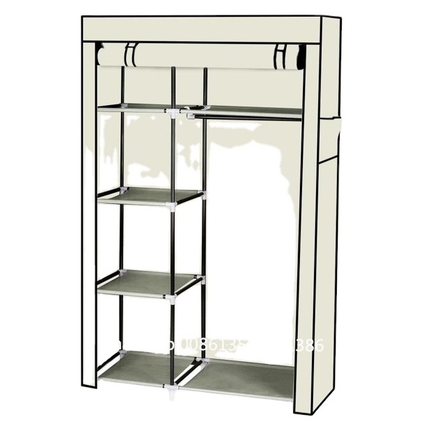 Closet Wardrobe Portable Clothes Wardrobe Storage Organizer With Metal Shelves And Dustproof Non-woven Fabric Cover