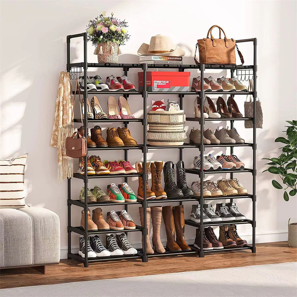 3 Tiers Modern Shoe Rack Shoe Hanger Solid Room Organizer Shoes Shelf Multi-functional Bedroom Storage Household Black