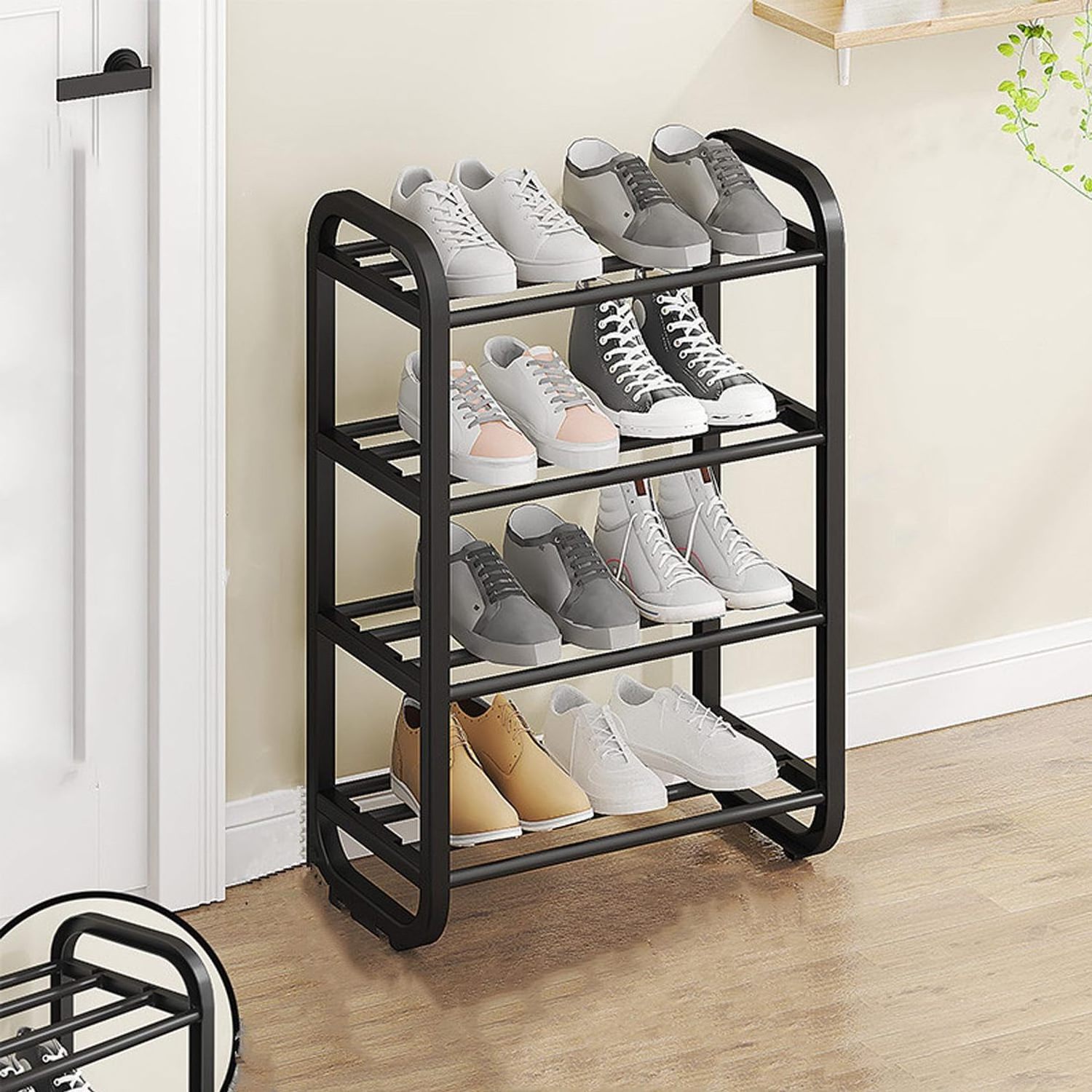 4 Tiers Shoe Rack, Black Sturdy Shoe Organizer for Closet, Shoe Storage