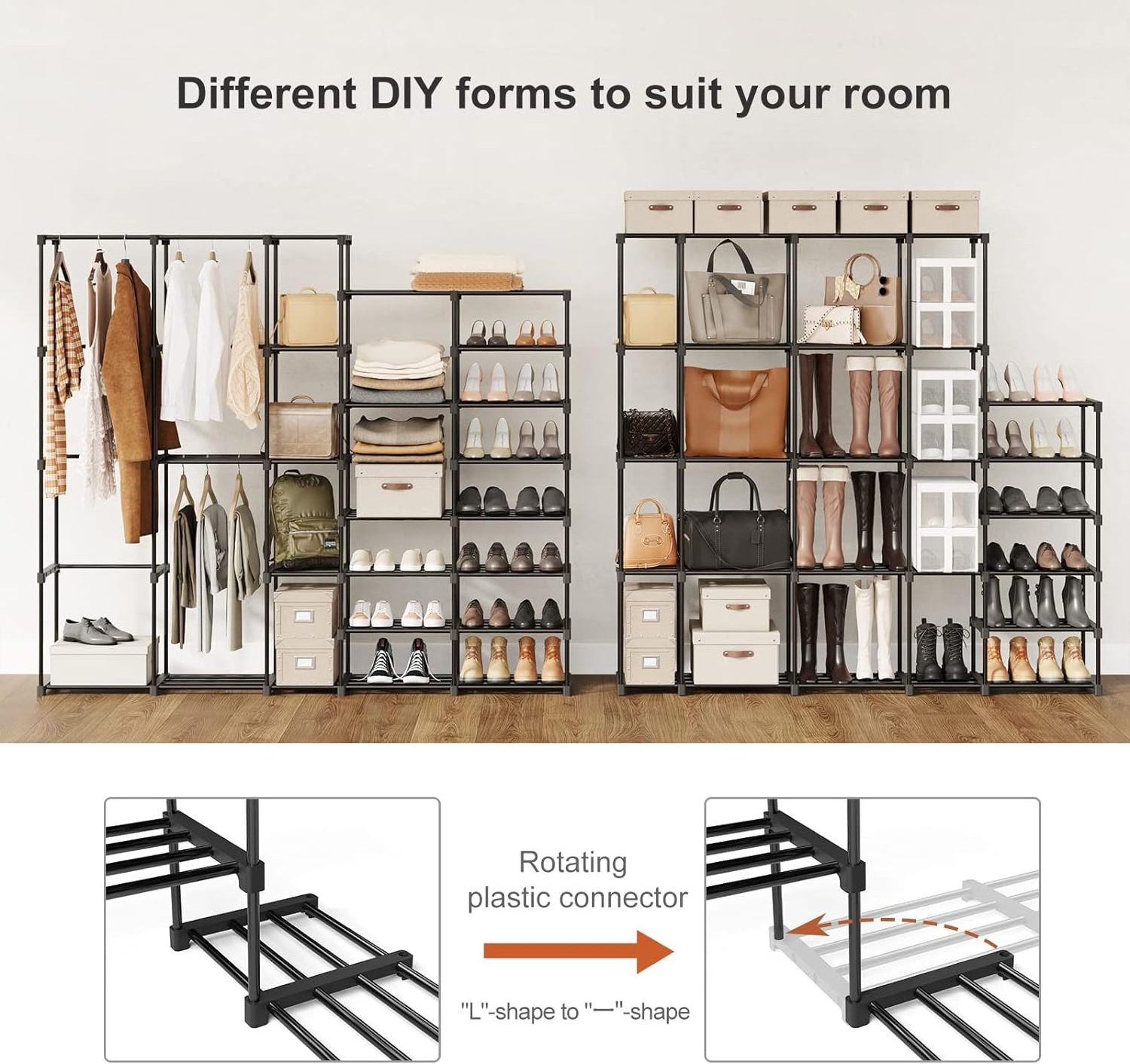 Portable Closet Wardrobe Clothes Rack with Shelves Freestanding Closet Organizer with Shoe Rack for Hanging Clothes