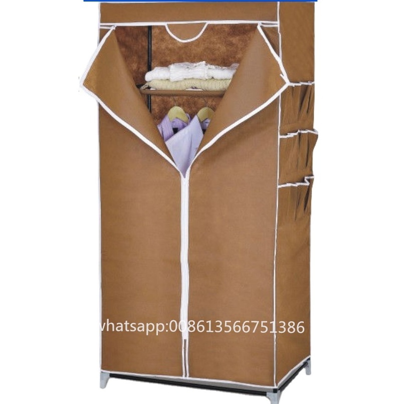 Closet Wardrobe Portable Clothes Wardrobe Storage Organizer With Metal Shelves And Dustproof Non-woven Fabric Cover