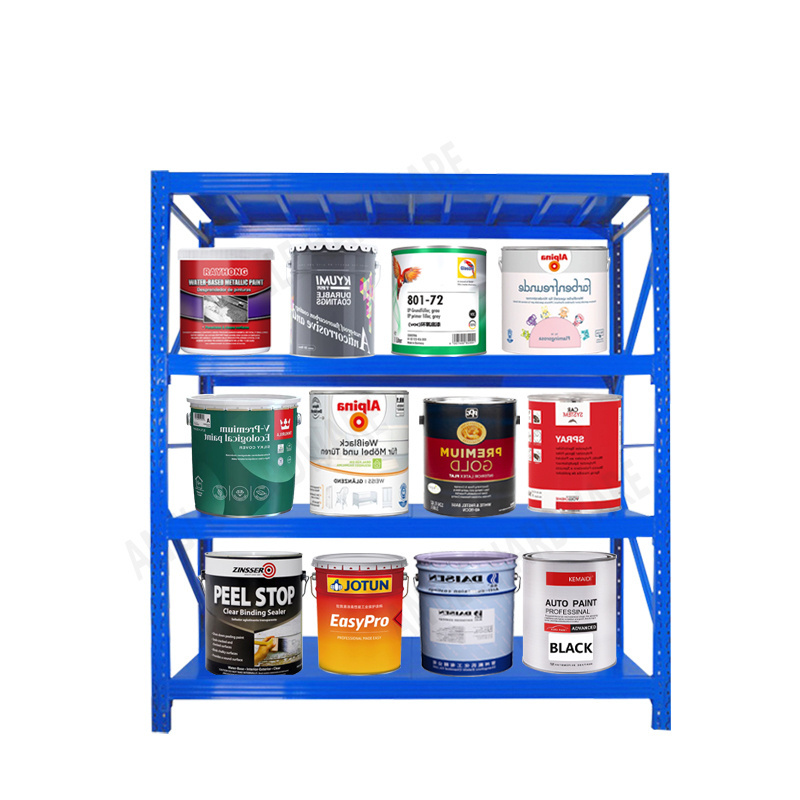 Metallic Material Garage Furniture MID Duty 4 Levels Goods Rack Stainless Steel Supermarket Shelf Racking