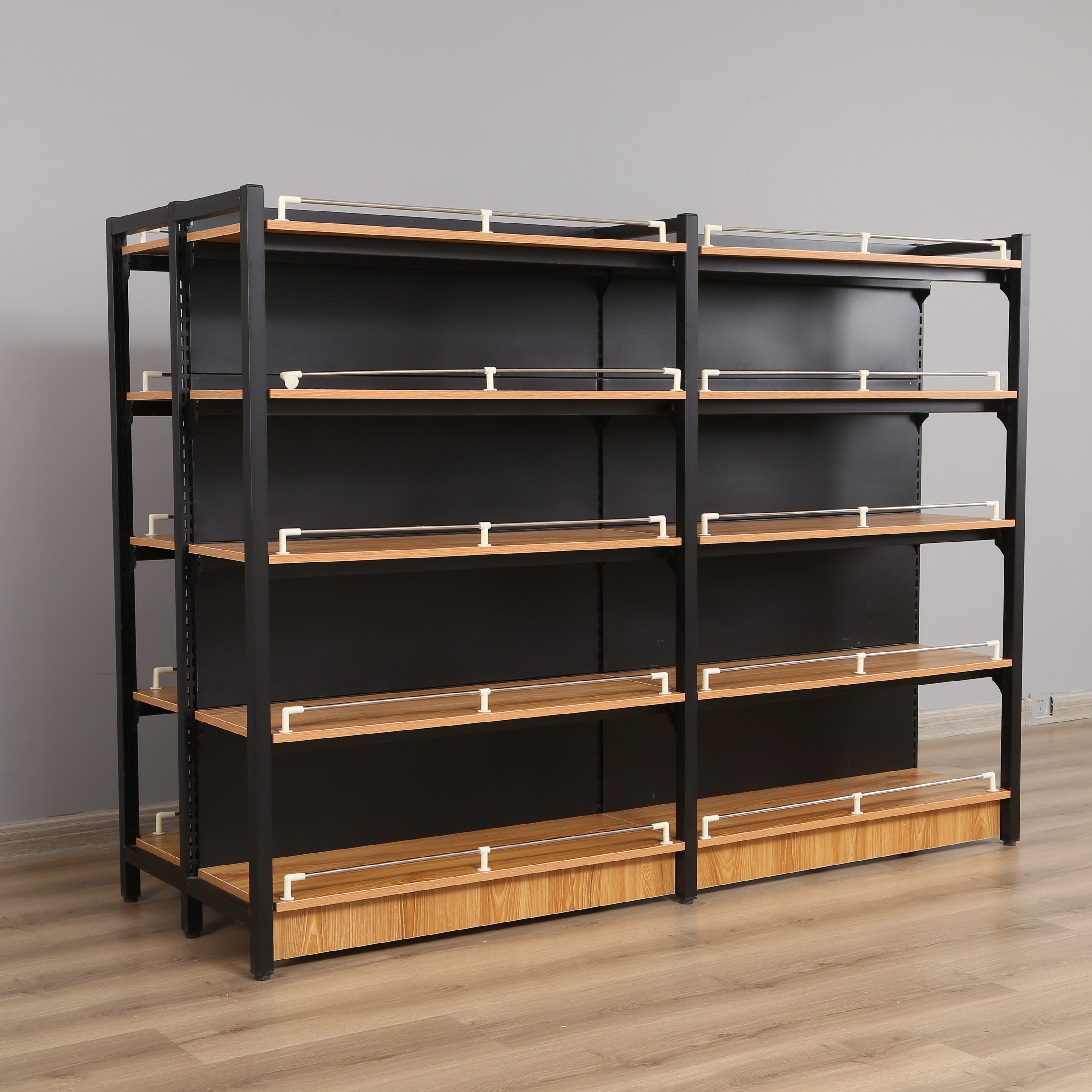 wooden supermarket shelf Steel  wood grain combined Display  store shelves retail shelf grocery rack single double side