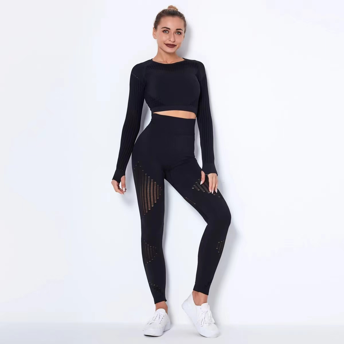 Hollow out Activewear Manufacturers OEM ODM Custom Wholesale Fitness Clothing Gym Ribbed Seamless Yoga Sets Fitness Women