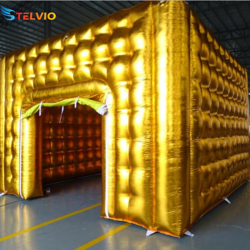 Outdoor Portable LED Disco Lighting Gold Mobile Night Club Tent Inflatable Cube Party Tent Inflatable Nightclub