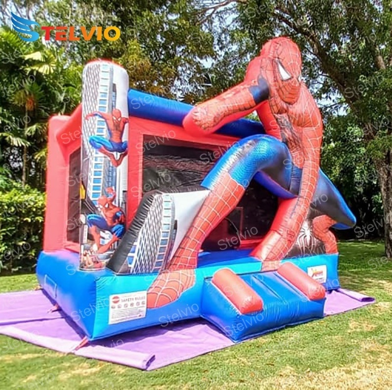 Outdoor Adult Kids Air Trampoline Bouncy Castle Spider Man with ball pit with slide