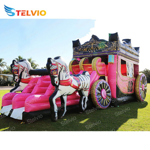 High quality cinderella carriage Popular inflatable castle slide combo bounce house jumping castle for rent