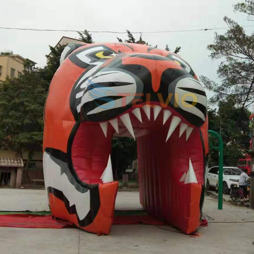 Giant inflatable tiger head mascot football tunnel custom animal sports entrance gate for event