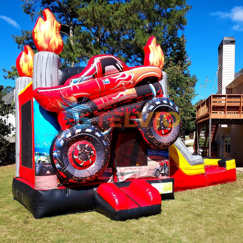 Inflatable Monster Truck Bouncer With Slide Bouncy Castle Tractor Cars Bounce House Slide Inflatable Outdoor