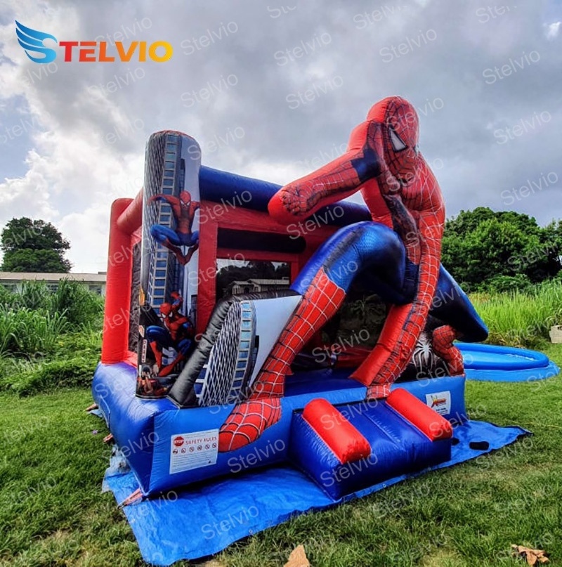 Outdoor Adult Kids Air Trampoline Bouncy Castle Spider Man with ball pit with slide