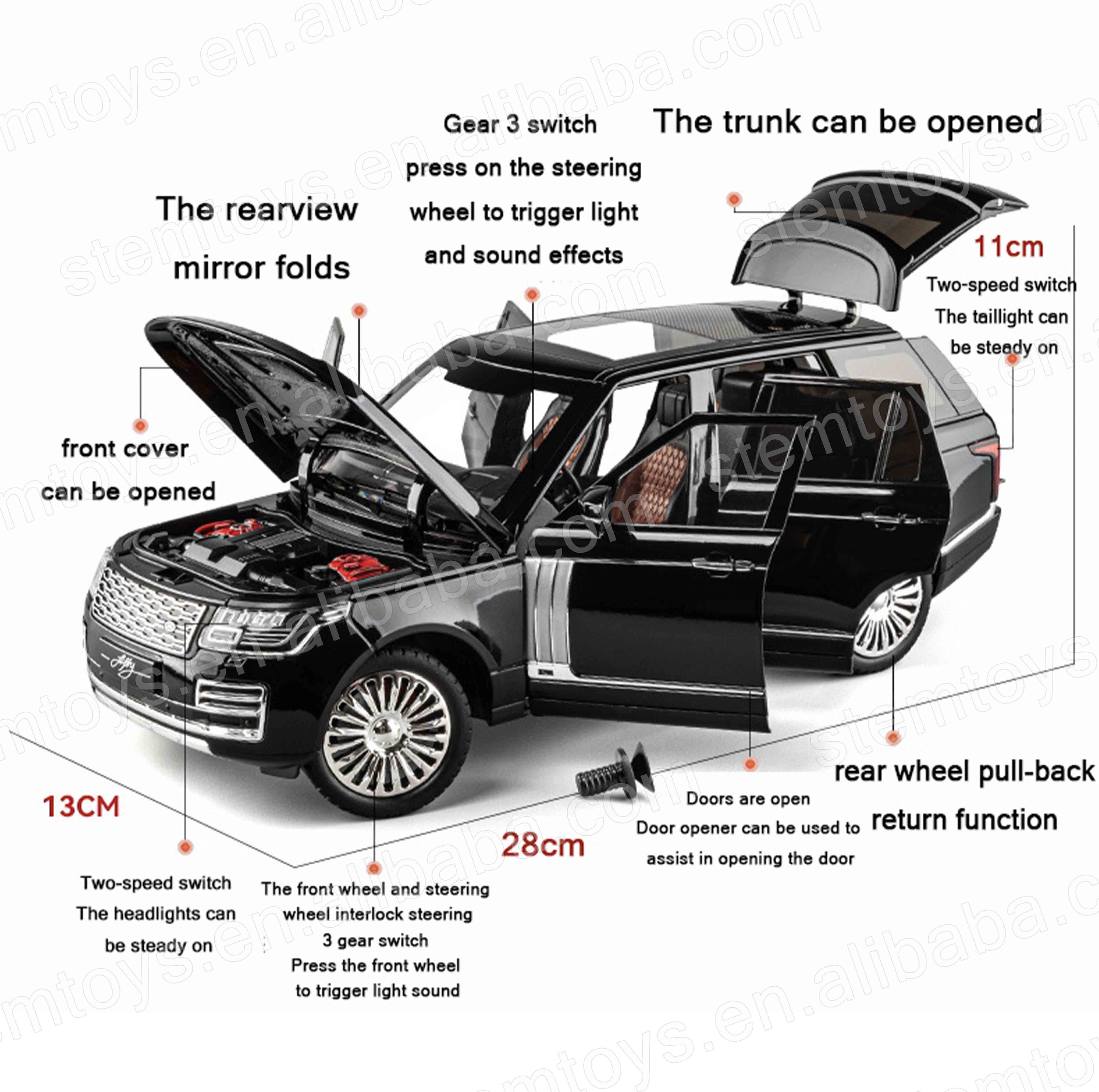 Genuine license 1:18 Range Rover Casting Alloy Car Model mini car Metal pull-back car model with light and sound children