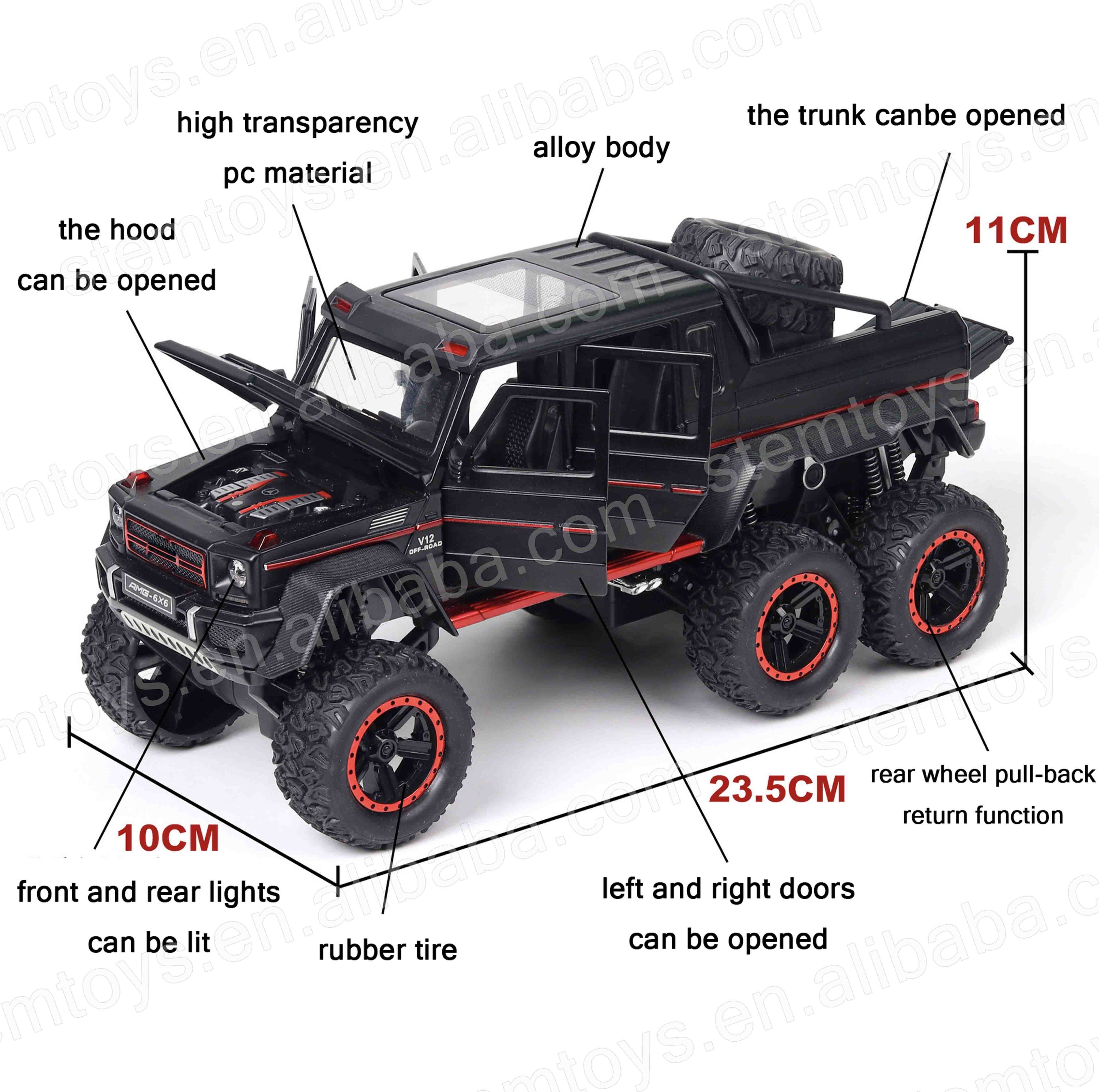 1:22  AMG G-Class 6*6 Casting Alloy Car Model mini car Metal pull-back car model with light and sound children