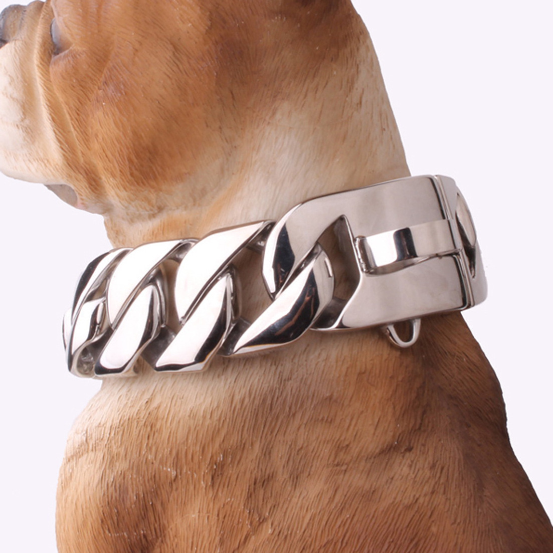 32mm Stainless Steel Luxury Gold Cuban Link Dog Chain Durable Walking Tactical Dog Collar