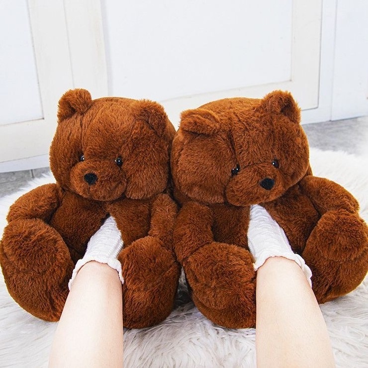 2024 Teddy Bear Slippers Valentines Day Gift Fuzzy Teddy Wholesale Plush Adult Slipper House Teddy Bear Slippers For Women Girls