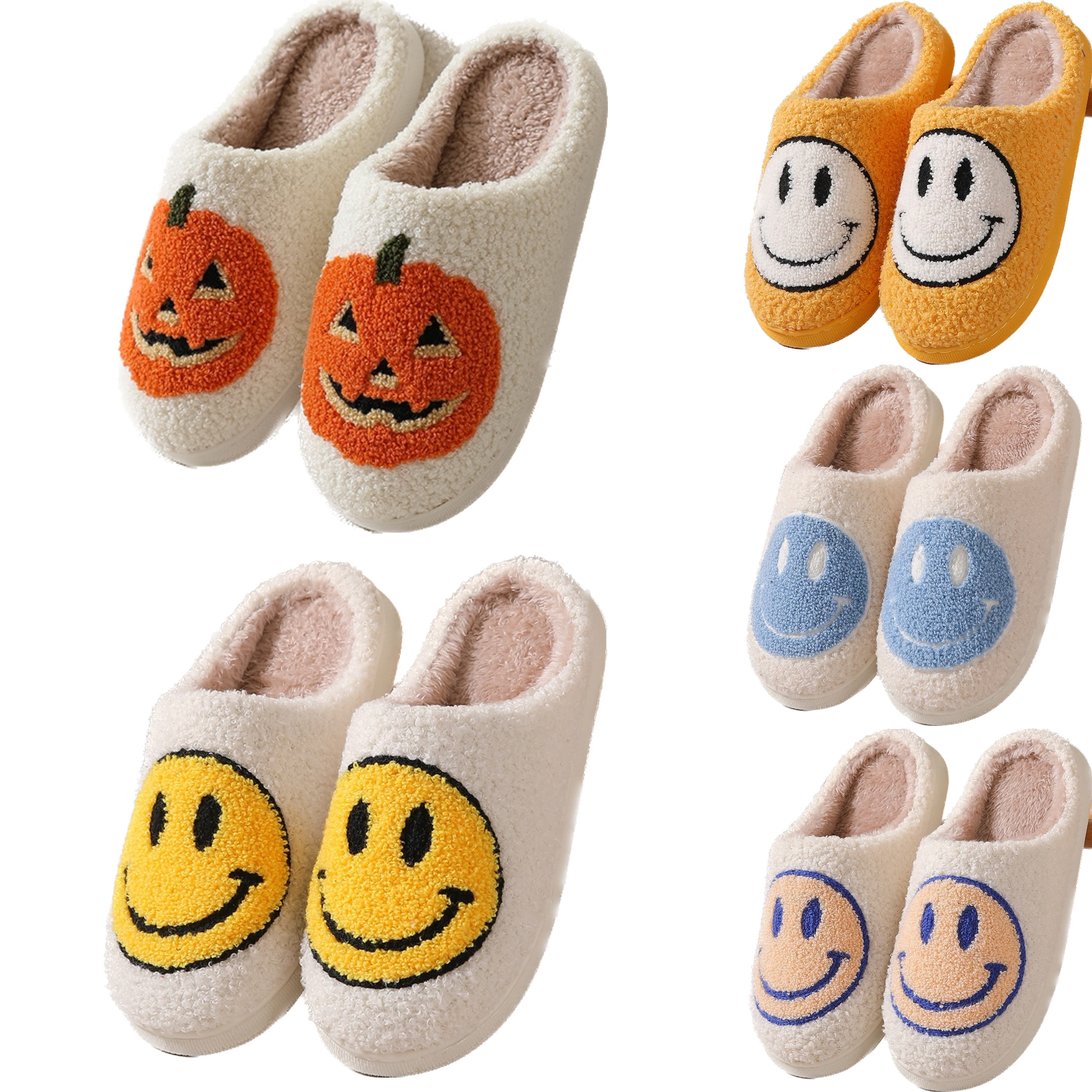 Funny Autumn Winter Women Flat Soft Man Shoes Halloween Ghost Pumpkin Smile Face Warm Home Slippers For Indoor Outdoor