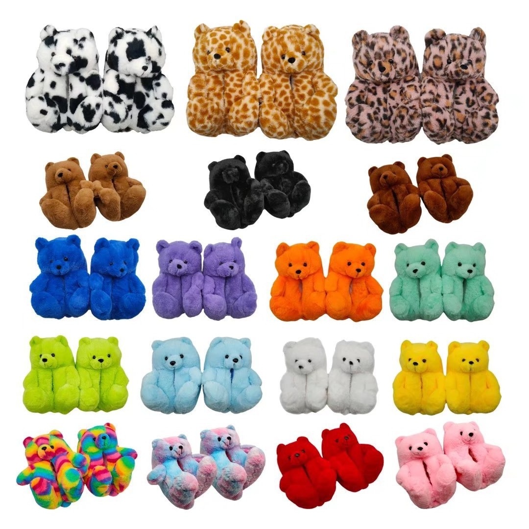 2024 Teddy Bear Slippers Valentines Day Gift Fuzzy Teddy Wholesale Plush Adult Slipper House Teddy Bear Slippers For Women Girls