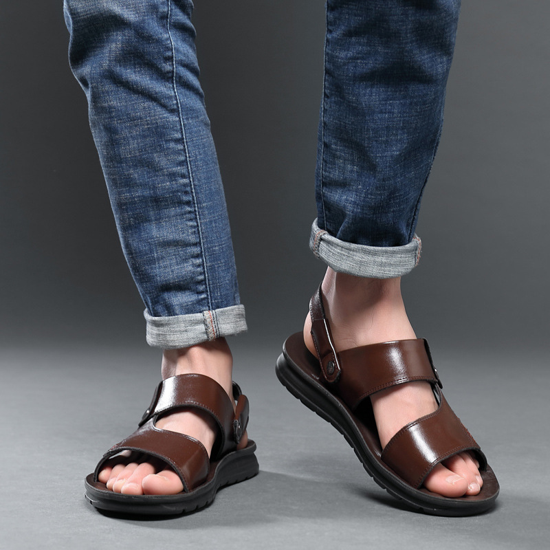 Men Leather Sandals Summer Casual Holiday Shoes Outdoor Beach Walking Shoes arabic sandals for male