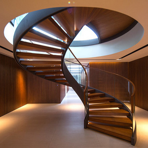 High Quality Prefab Indoor Curved Staircase Oak Wooden Staircase with Glass Railing Design China Staircase Manufacturers