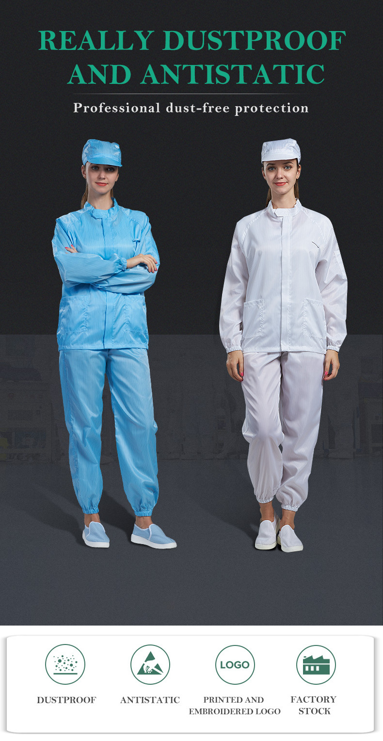 Unisex Dustproof Lint Free Protection Bio Coverall Esd Antistatic Cleanroom Suit