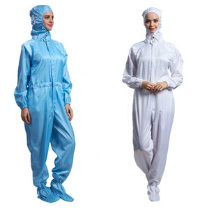 White esd anti-static hooded coverall with shoe cover and brass button