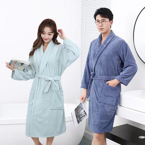 Wholesale Microfiber Long Coral Velvet Women Solid Color Bathrobe Loungewear With Logo Custom