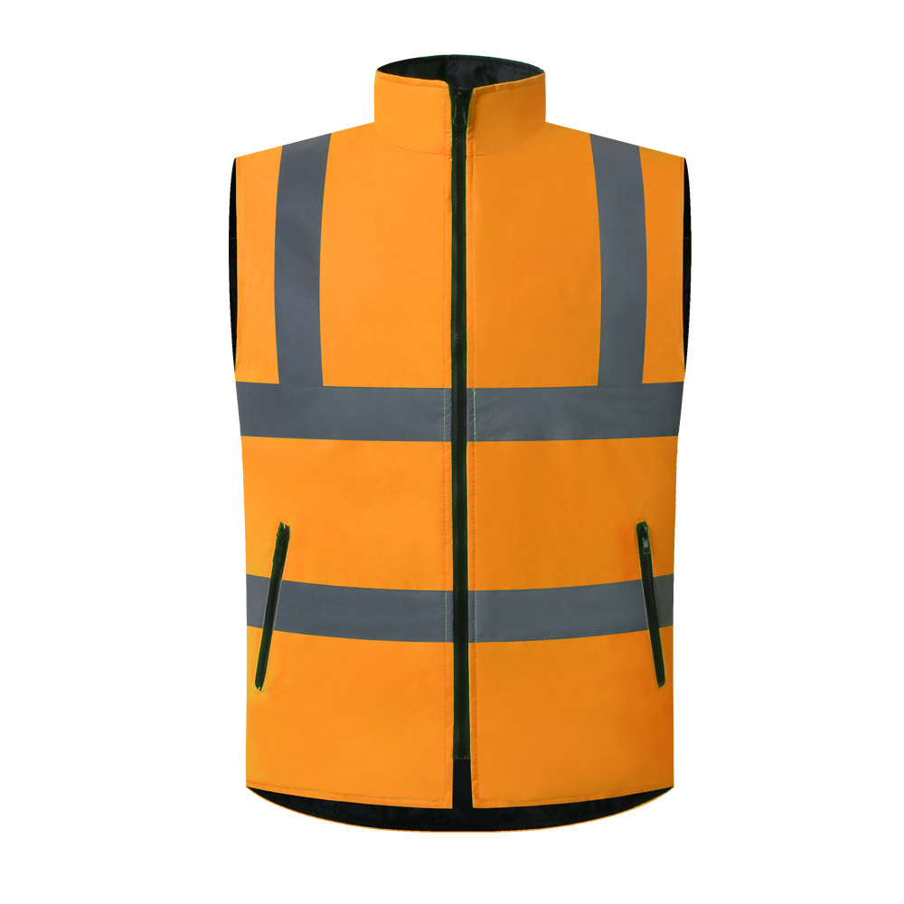 Winter Zipper Sleeveless  security reflect vest safety reflective orange jacket manufacture