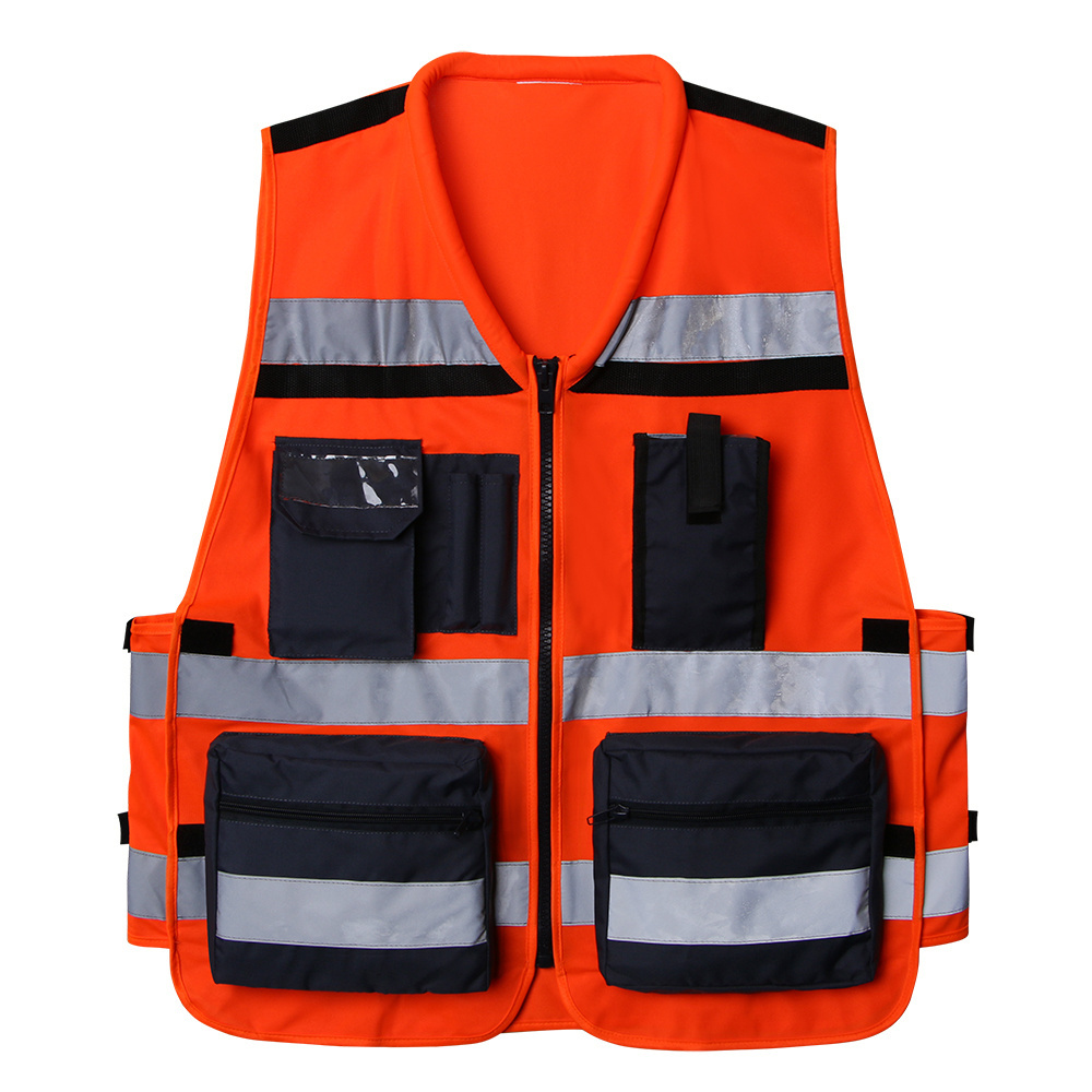 Hi-vis breathable surveyor safety vest with back pocket