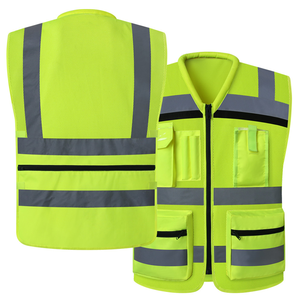 Hi-vis breathable surveyor safety vest with back pocket