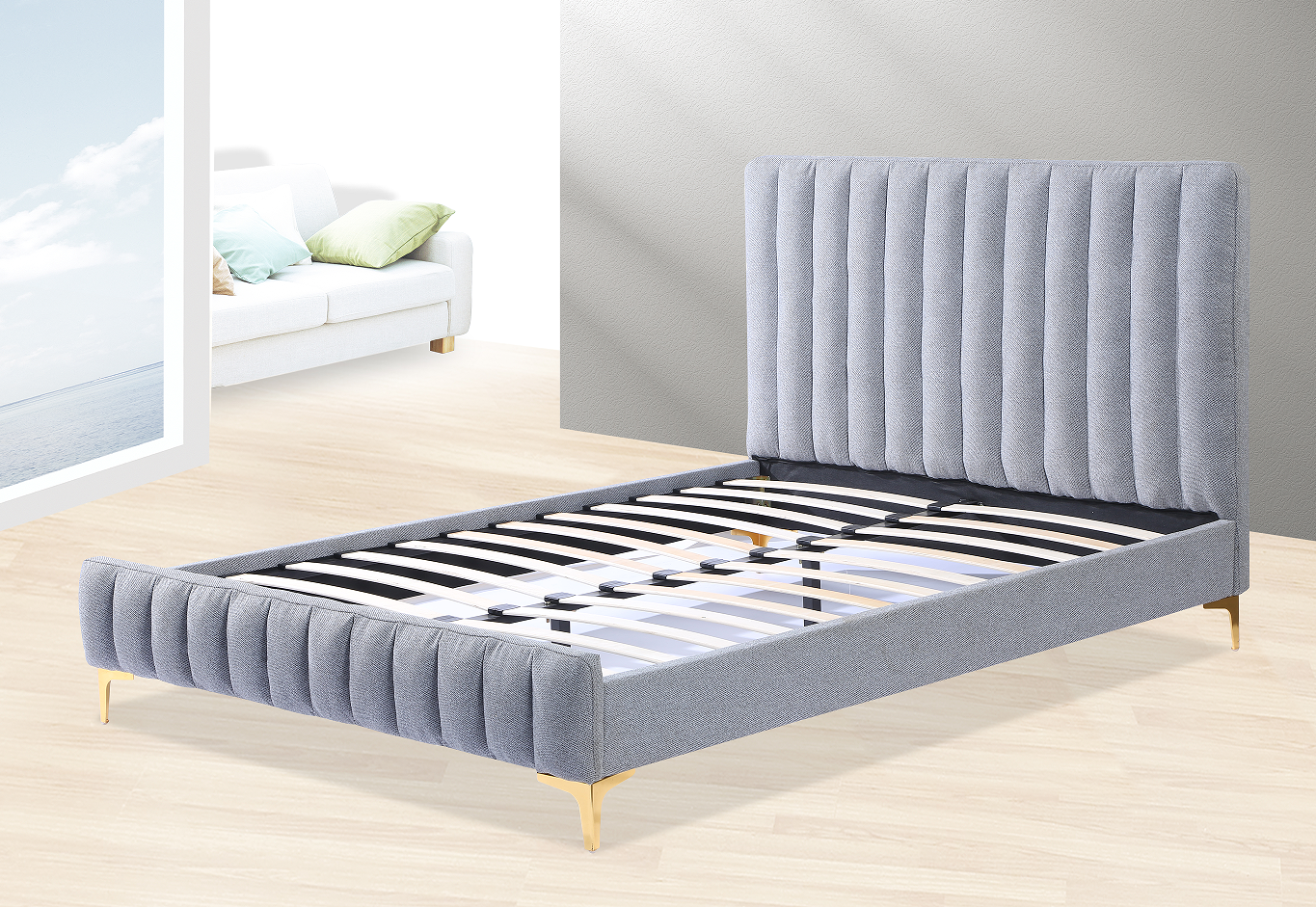 Luxury bedroom furniture large bed frame Italian fancy velvet upholstered bed set with modern double bed