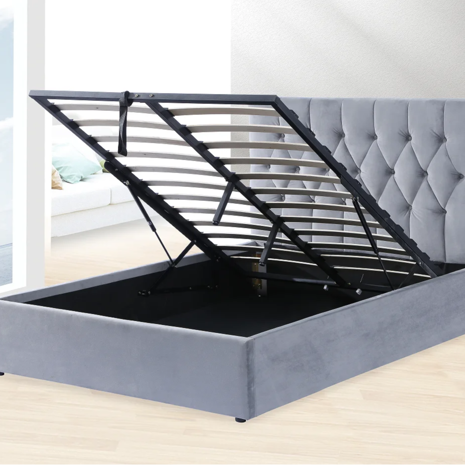 grey upholstered gas lift storage bed fabric bed frame with storage california king bed