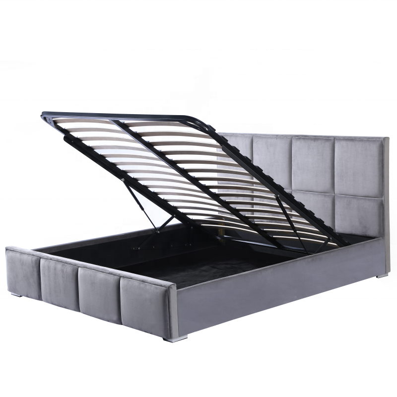 Professional design of modern light grey velvet double upholstered storage platform bed