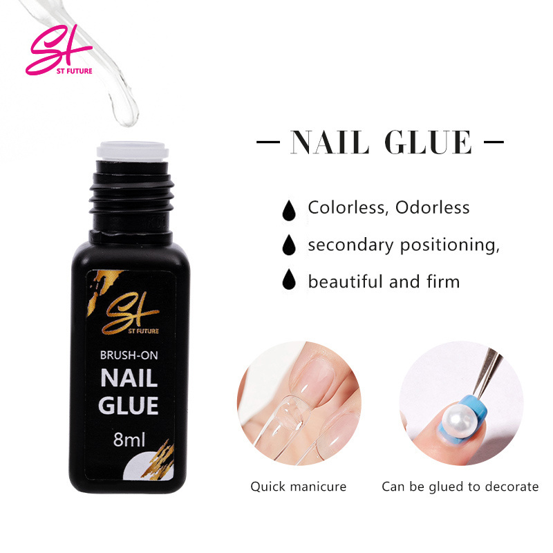 ST FUTURE Custom Private Label Acrylic False Fake Nail Tips Glue 8ml Brush Press On Nail Glue Gel Bulk