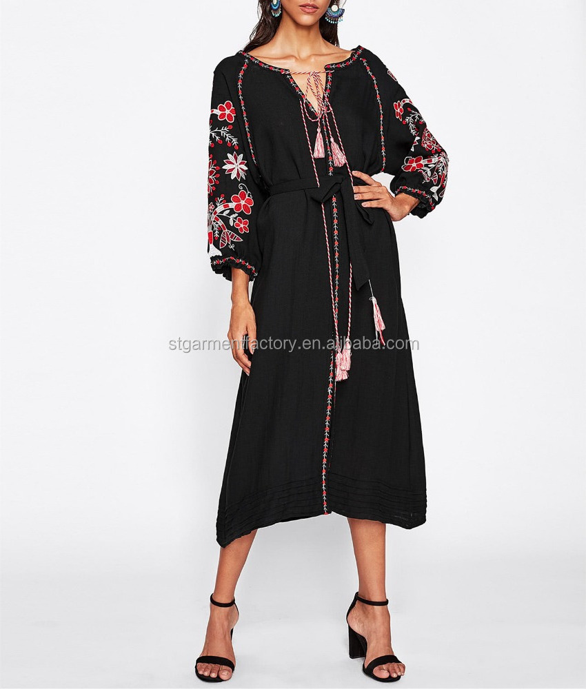 Custom Summer Long Beach Dress Women Embroidered Vintage Dress