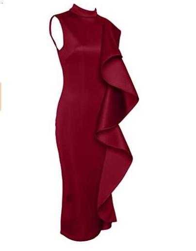 Clubwear Dress Sleeveless Ruffles Bodycon Cocktail Party Dress Mother of The Bride Clothing Women's Maroon Stand Casual Dresses