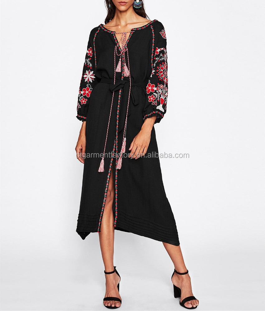 Custom Summer Long Beach Dress Women Embroidered Vintage Dress