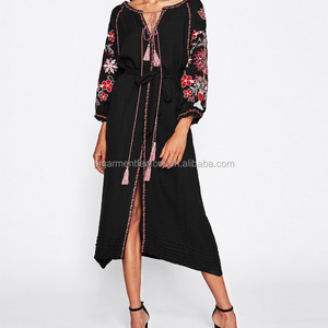 Custom Summer Long Beach Dress Women Embroidered Vintage Dress