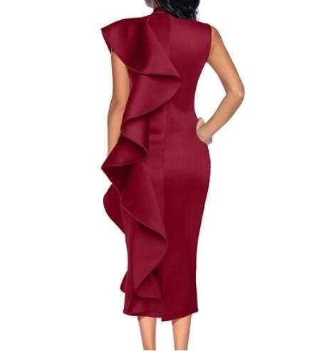 Clubwear Dress Sleeveless Ruffles Bodycon Cocktail Party Dress Mother of The Bride Clothing Women's Maroon Stand Casual Dresses