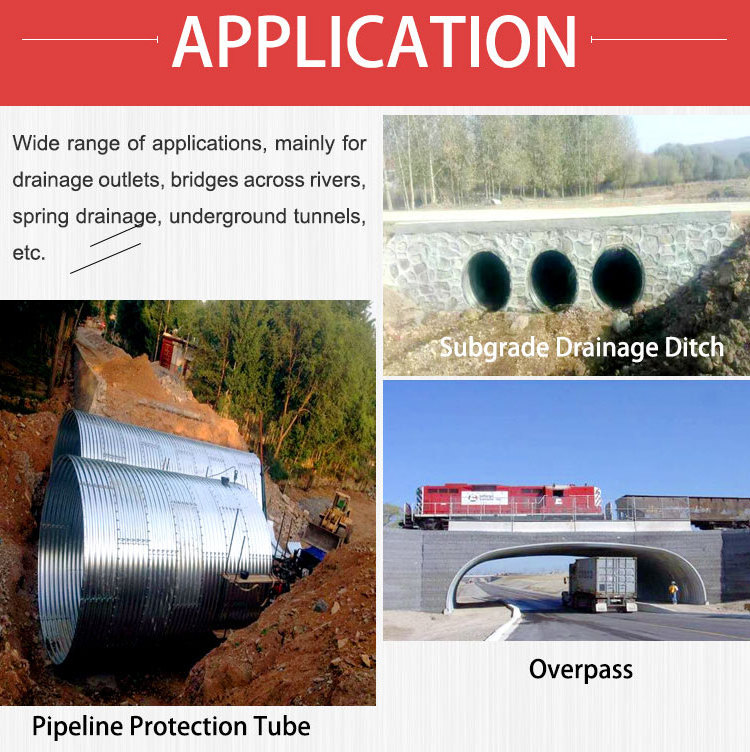 Drainage Steel Corrugated Culvert Pipe Anti Corrosion 12 Diameter Culvert Pipe Large Size Galvanized Corrugated Culvert Pipe