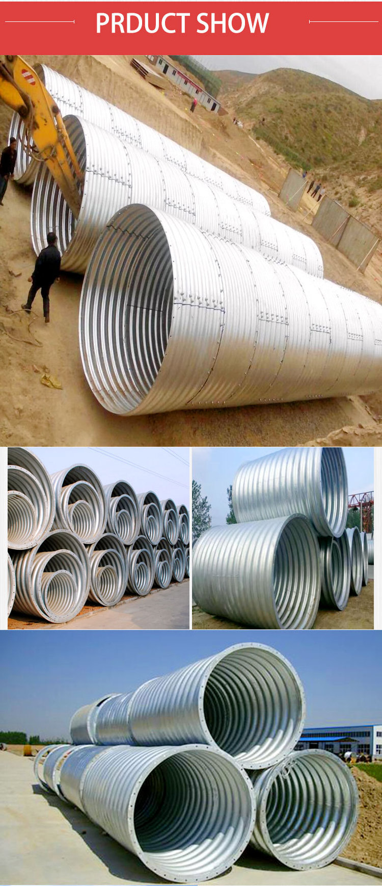 Drainage Steel Corrugated Culvert Pipe Anti Corrosion 12 Diameter Culvert Pipe Large Size Galvanized Corrugated Culvert Pipe