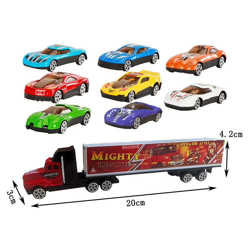 Hot selling Alloy Tractor-truck  Includes 8 Die-cast mini Toy Cars  1 medieum size truck 6 Accessories & 1 toy carpet