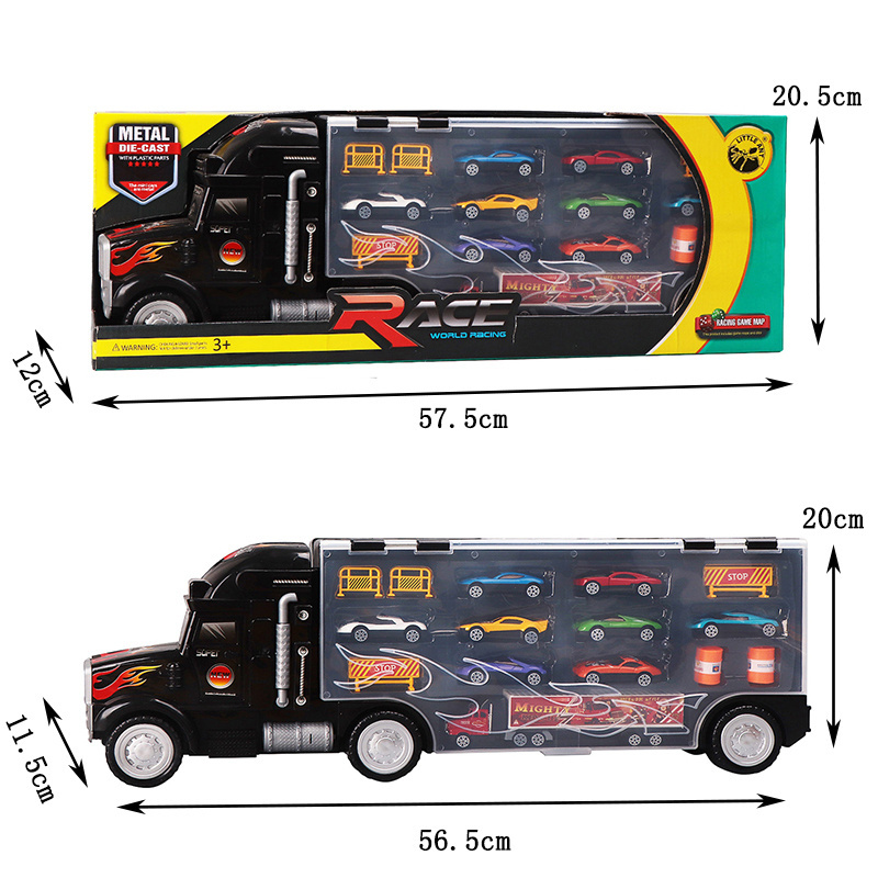 Hot selling Alloy Tractor-truck  Includes 8 Die-cast mini Toy Cars  1 medieum size truck 6 Accessories & 1 toy carpet