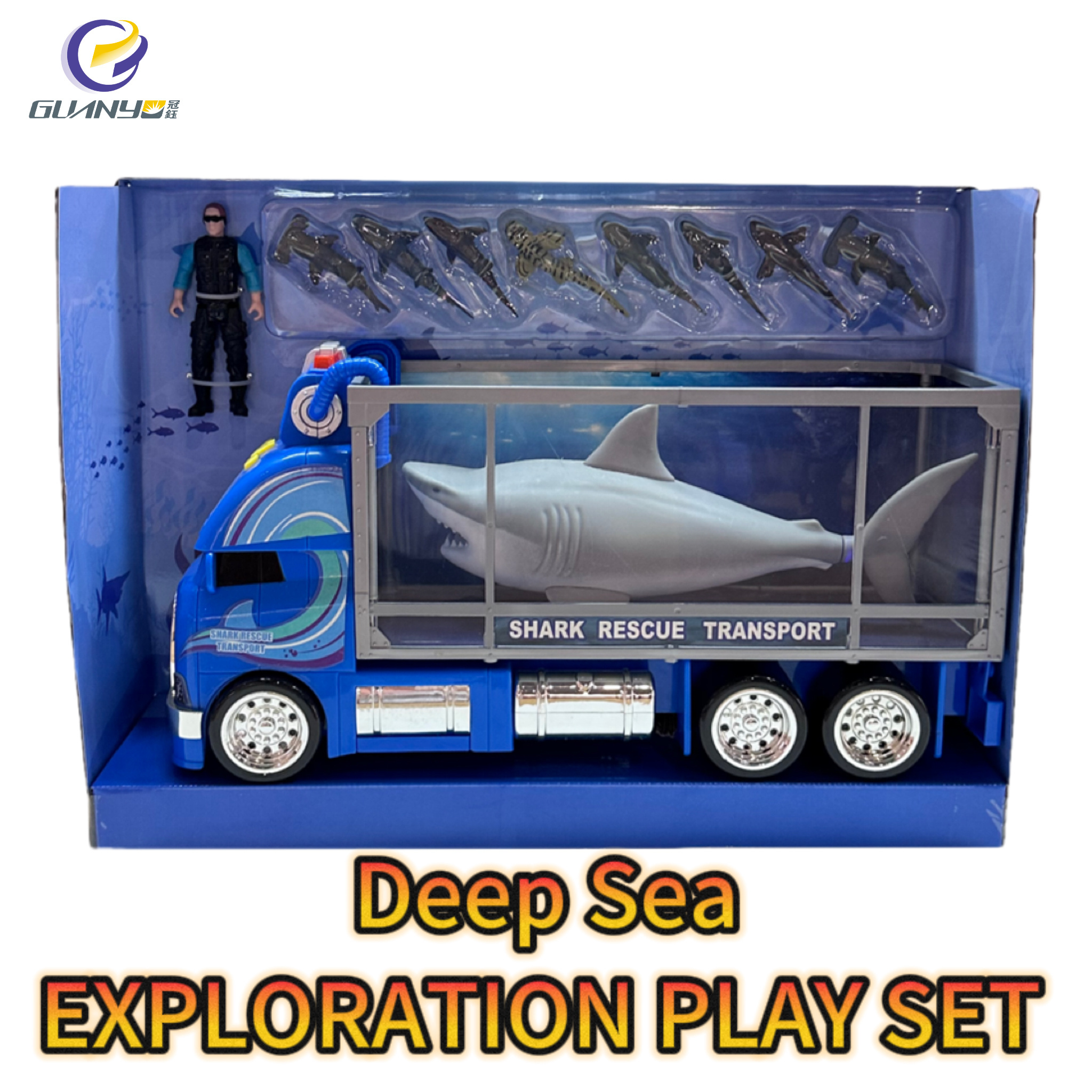 2023 New Shark Rescue Transporter Model With Sound And Light Vibrating Shark Truck Best Gift Toy Car For Kids