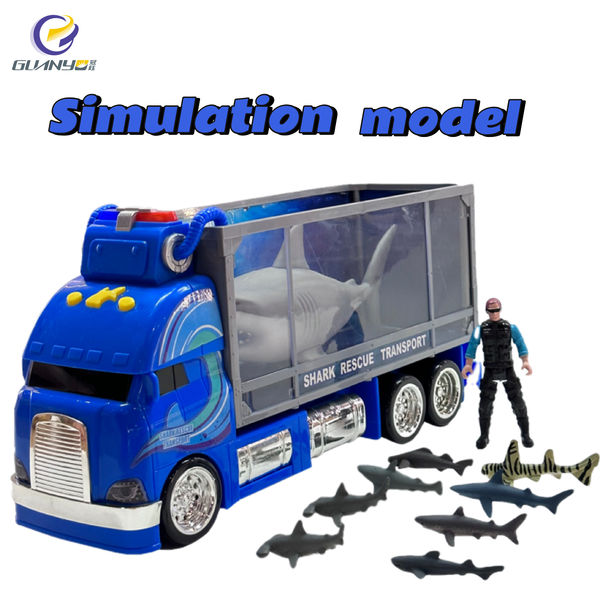 2023 New Shark Rescue Transporter Model With Sound And Light Vibrating Shark Truck Best Gift Toy Car For Kids