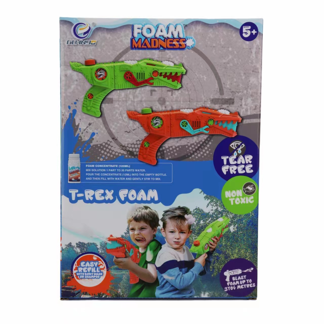 Dinosaur Theme Two Foam Madness Twin Pack Kids Toy Foam Shooting Gun Non Toxic Long Range Easy Refill Kids Gifts Outdoor Play