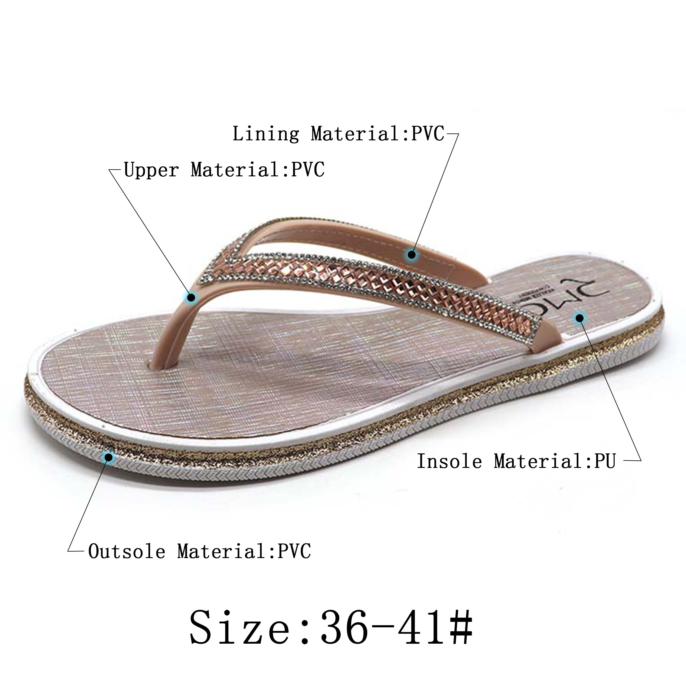 2024 New Fashion Non-slip Ladies Slippers Women Flip Flops Summer Beach Women Colorful Diamond Pvc Flip Flops