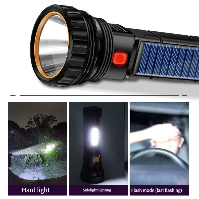 USB Solar Rechargeable Flashlight Super Bright Tactical Torch Outdoor Portable LED Power Bank Camping Light flash light recharge