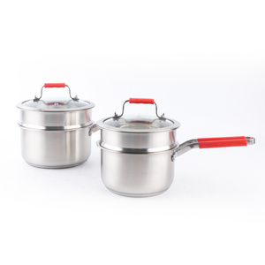 OEM/ODM 304 stainless steel with red lid and handles cookware milk steamer pot double boilers