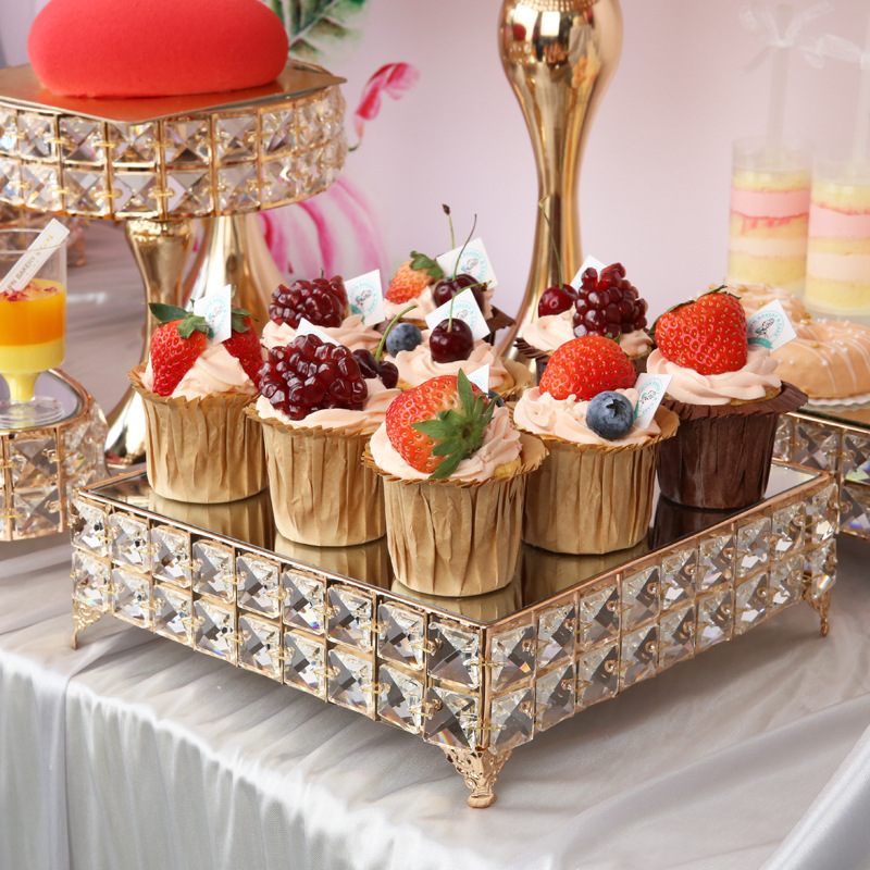 Mirror Cake Stand Set Crystal Cake Base Stand Swing Cake Stand for Wedding Birthday Party Decoration