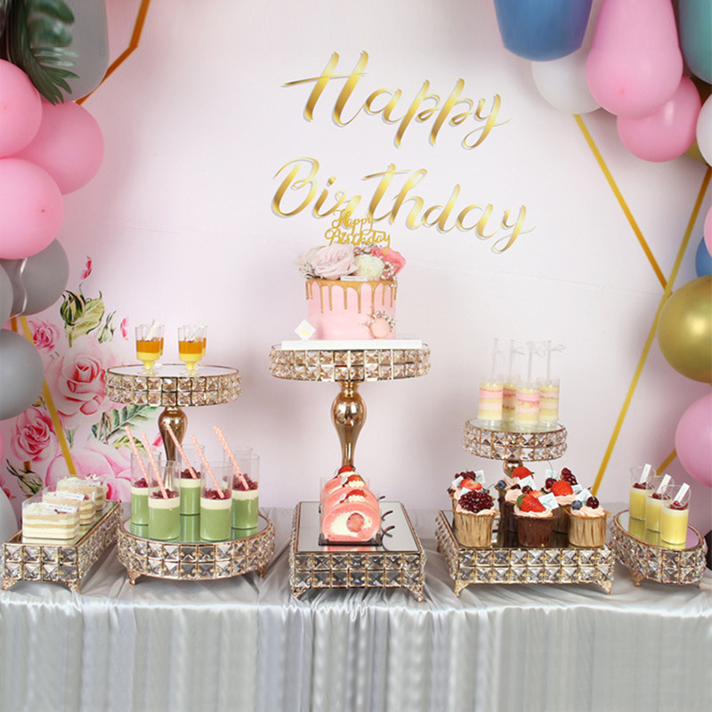 Mirror Cake Stand Set Crystal Cake Base Stand Swing Cake Stand for Wedding Birthday Party Decoration